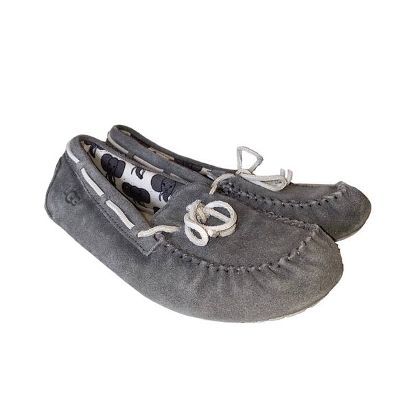 Ugg Grey Leather Ryder Slippers Elephant Jungle Liner Size 5 - Picture 1 of 12